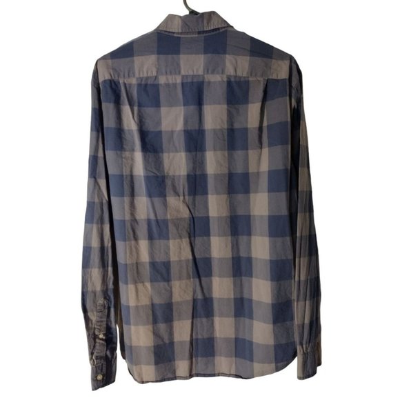 Large Men's J.Crew Tailored Fit Grey & Blue Plaid Long Sleeve Button Up Shirt - Picture 4 of 8